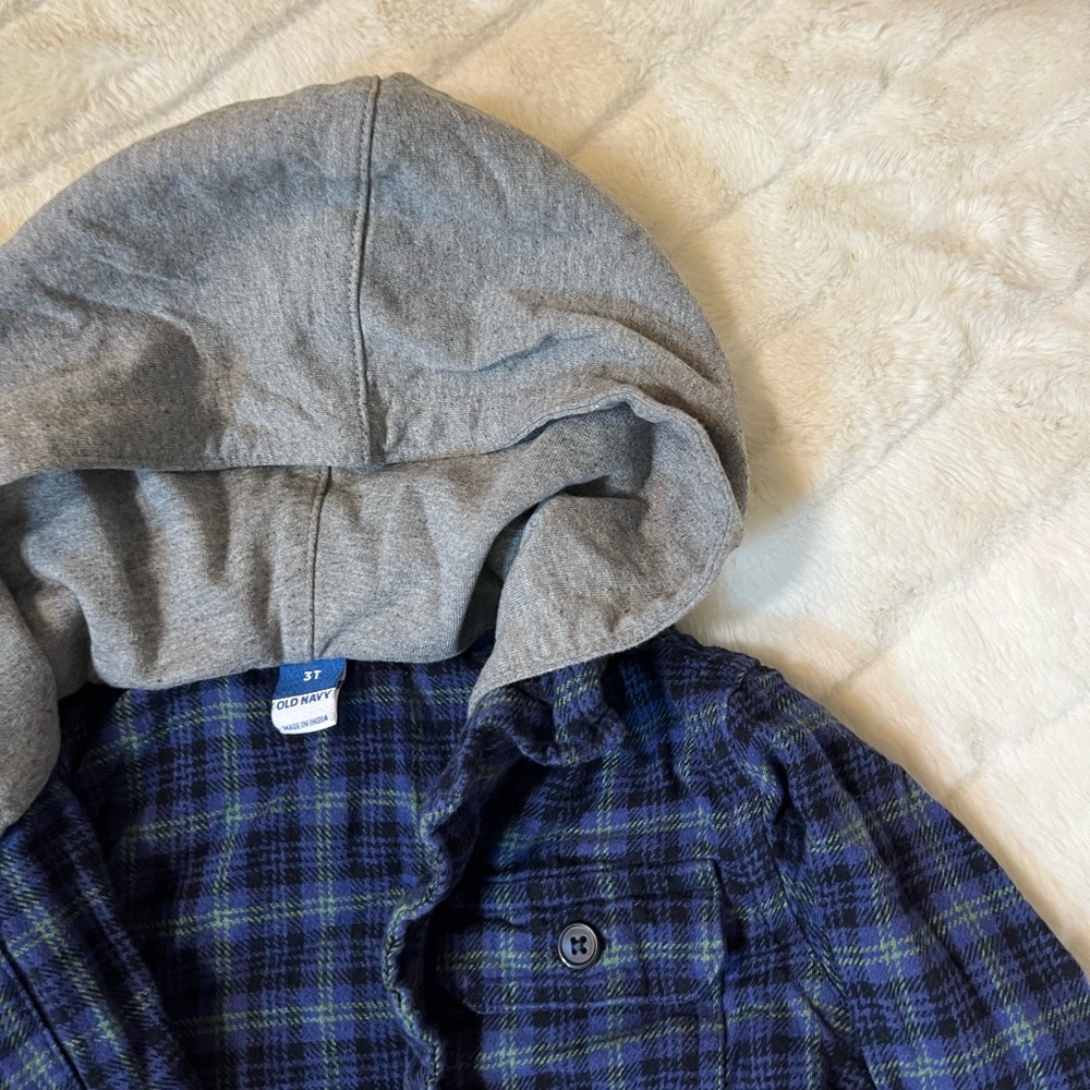 Old Navy 3T Preppy Grunge PNW Seattle Button Hooded Toddler School Fall Shirt